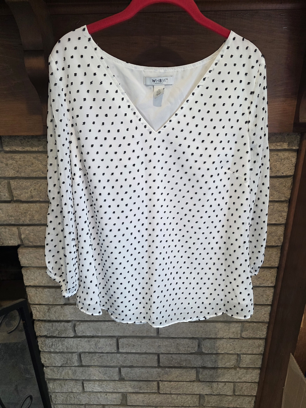 White House Black Market White V-Neck Polka Dot Blouse - Picture 2 of 6